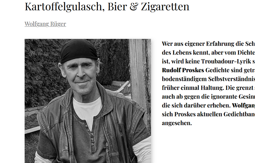 Rudolf Proskes Gedichtband auf Textor besprochen