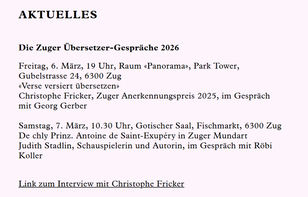 Christophe Fricker bei den Zuger Übersetzer-Gesprächen 2026